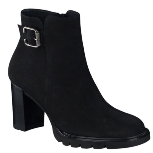 PAUL GREEN Selma Lug Sole Bootie In Black Sport Nubuck - Picture 1 of 14